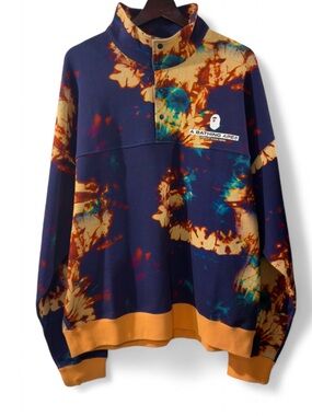 A Bathing Ape BAPE Tie-Dye Quarter-Snap Pullover Size Men’s Large (NWT)